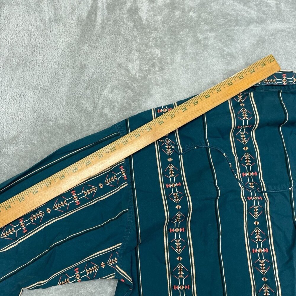 Vintage Wrangler Western Shirt XXL Teal Striped Long Sleeve Snap Button 6324 - Picture 8 of 8